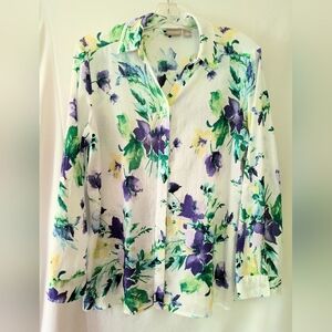 Chico's Floral Long Or 3/4 Sleeve Button Down Shirt